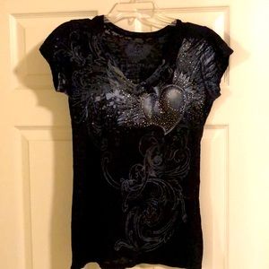 Angel Wings & Hearts Black Tee shirt - medium